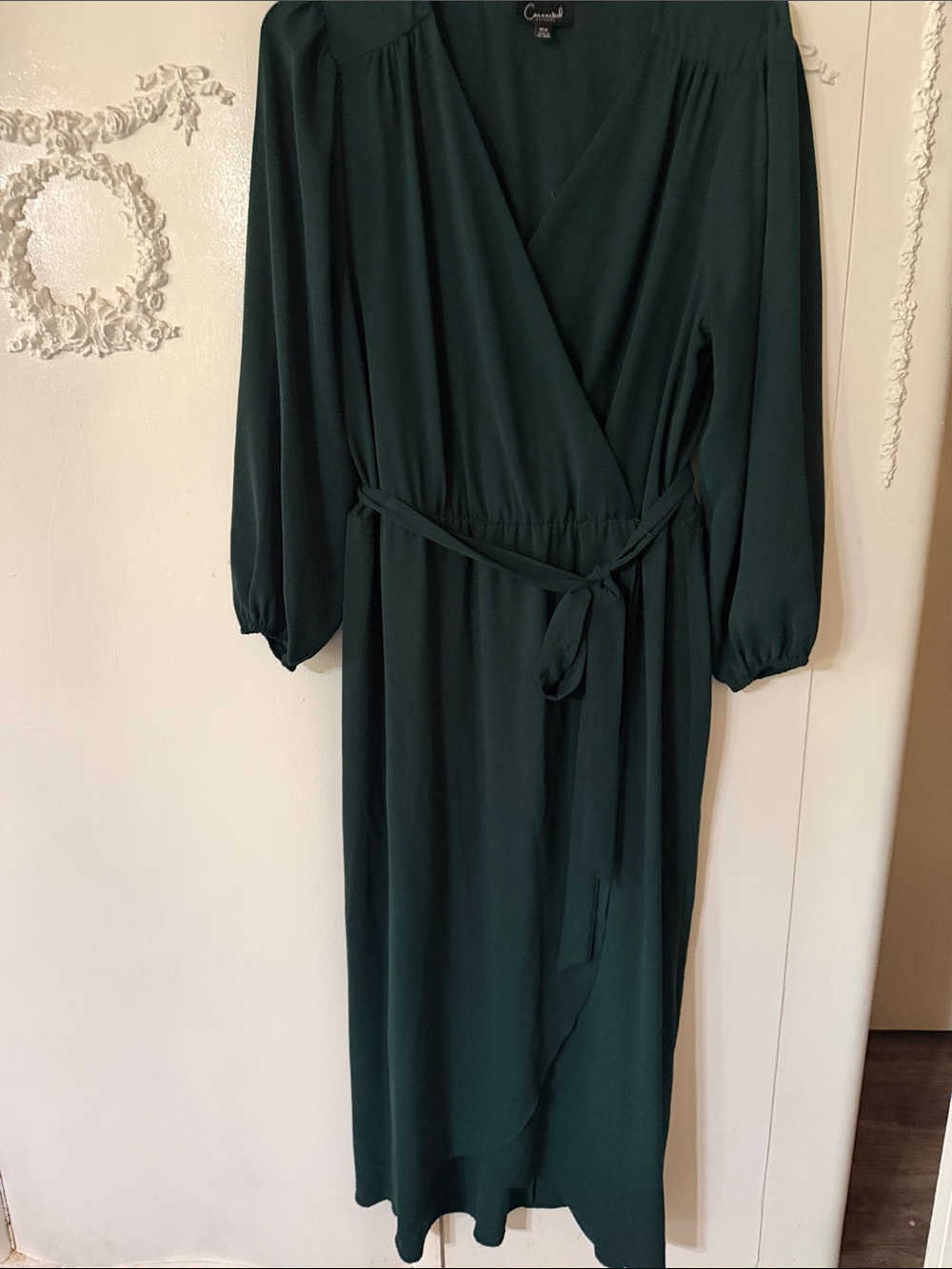 connected apparel Deep Green Wrap Maxi Dress with Self Tie